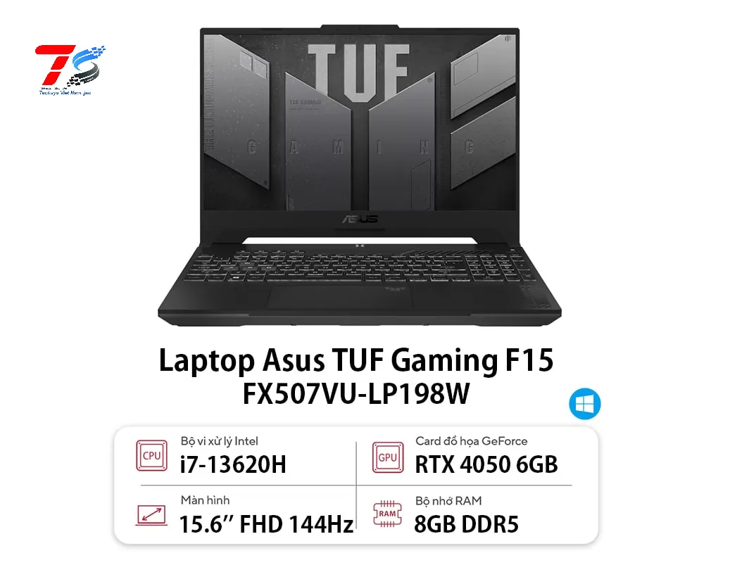 Laptop ASUS TUF Gaming F15 FX507VU-LP198W (Intel Core i7-13620H | 8GB | 512GB | 15.6 inch FHD 144Hz | RTX 4050 6GB | Win 11 | Xám)